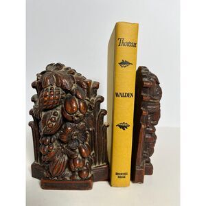 Vintage Syroco Fruit Harvest Bookends Cottagecore 1940s Molded Wood Pineapple